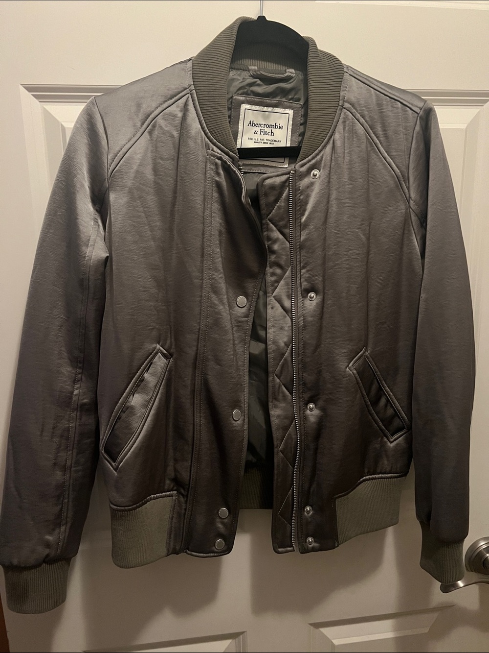 Abercrombie & Fitch Men's Gray Bomber Jacket with Ribbed Trim